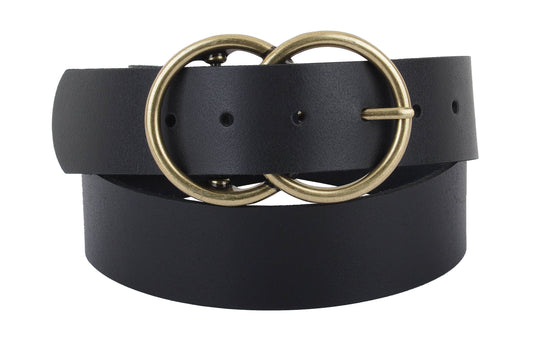 Double Circle Buckle Leather Belt