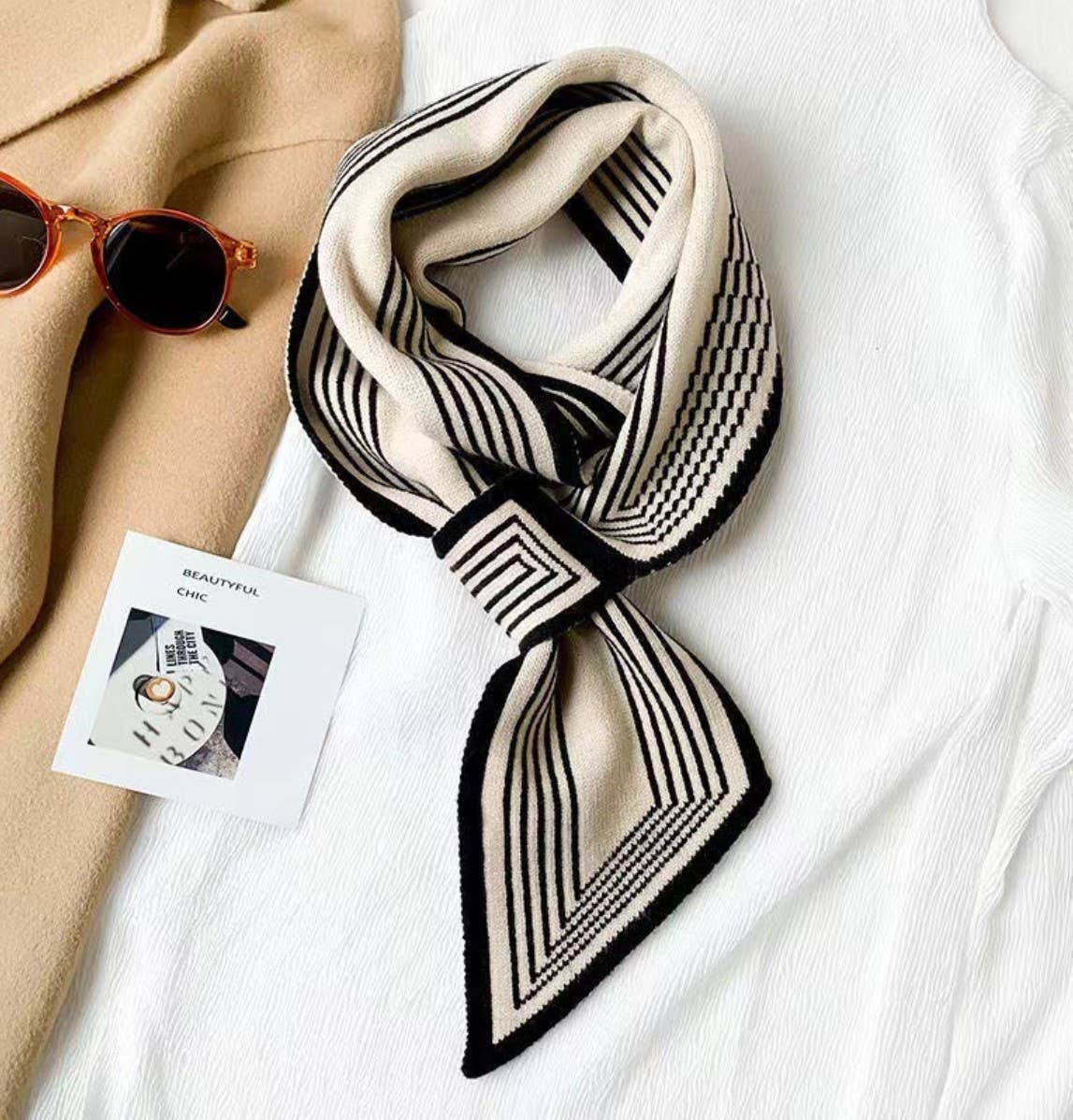 Sophie Scarf -Cross-Front Geometric Stripes Sophie Scarf