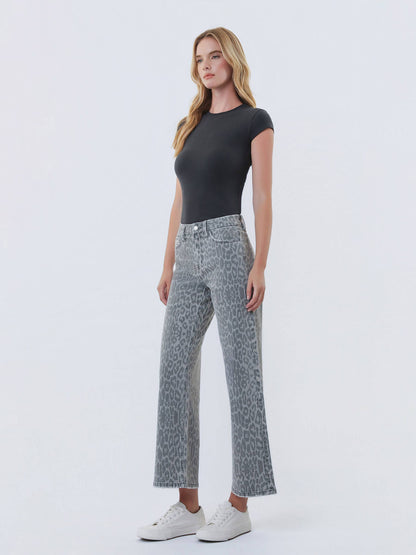 HIGH RISE GREY LEOPARD PRINT CROP