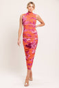 A printed power mesh midi dress - ID23739 ORANGE