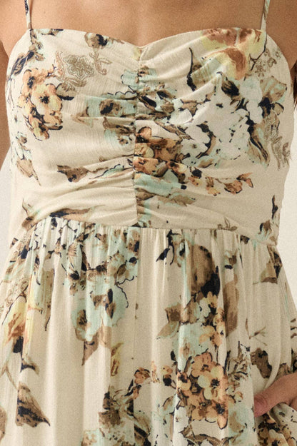 Floral Crepe Wide-Leg Tiered Ruffle Cami Jumpsuit