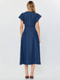 Denim Ruffled Sleeve V-neck Midi Dress