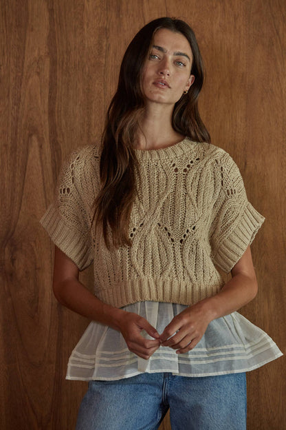 Cable Knit Crew Neck Peplum