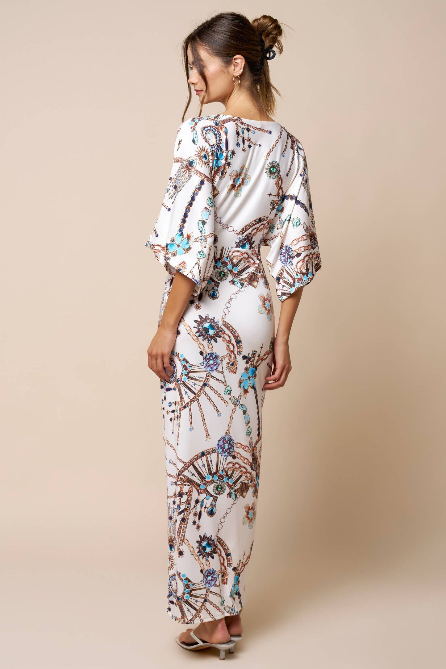 Printed Front Twist Plunging Maxi Dress