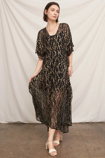 Gold Sequin Kimono Sleeve Maxi Dress
