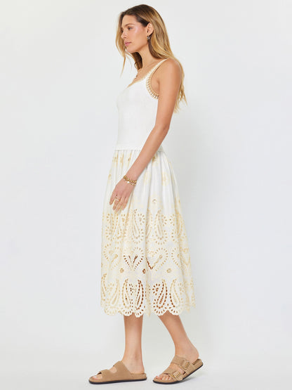 Eyelet Skirt Sleeveless Sweater Combo Midi Dress