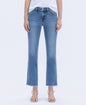 MID RISE MEDIUM WASH RAW HEM CROP STRAIGHT JEANS