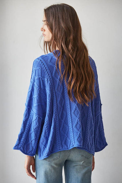 Knit Cable Sweater 3/4 Sleeve Pullover