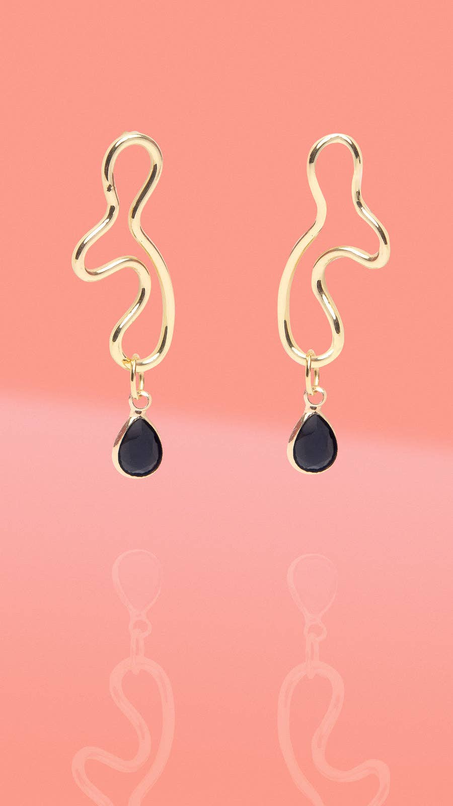 Abstract Wiggle Gold Plated Hoop Black Glass Charm