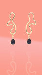 Abstract Wiggle Gold Plated Hoop Black Glass Charm