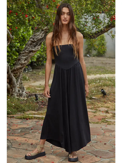 Spandex Tube Strapless Flare Jumpsuit
