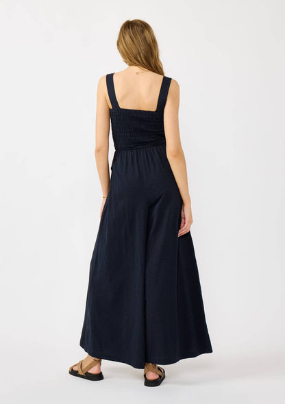 Leg Smocked Bodice Sleeveless Jumpsuit