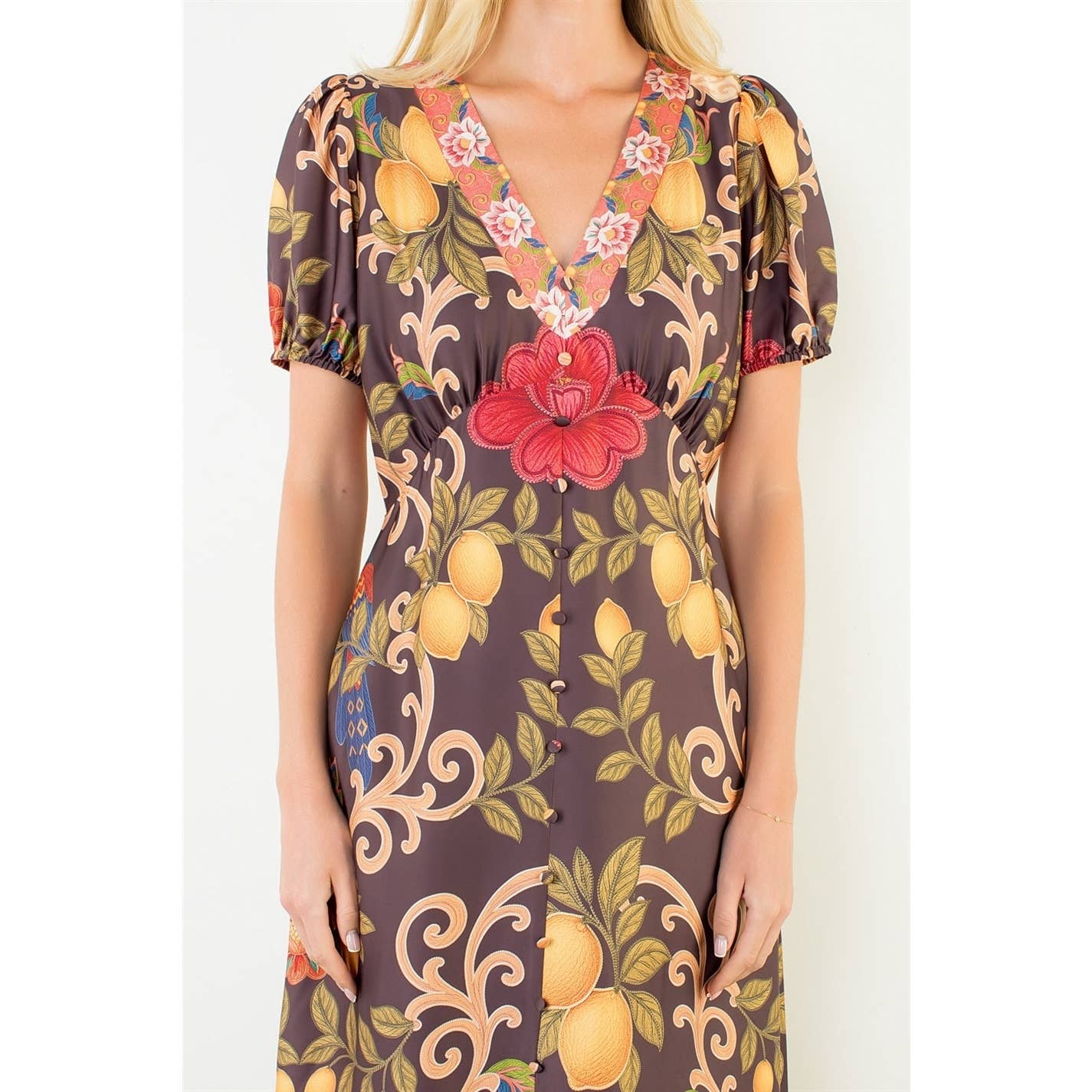 Short Puff Sleeves Pattern Dress