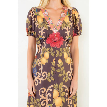 Short Puff Sleeves Pattern Dress