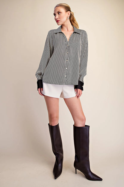 Stripe V-Neck Button Down