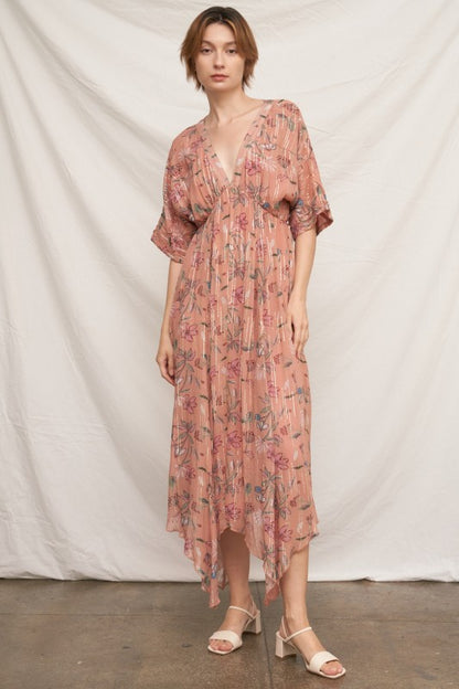 Floral Print V-Neck Midi