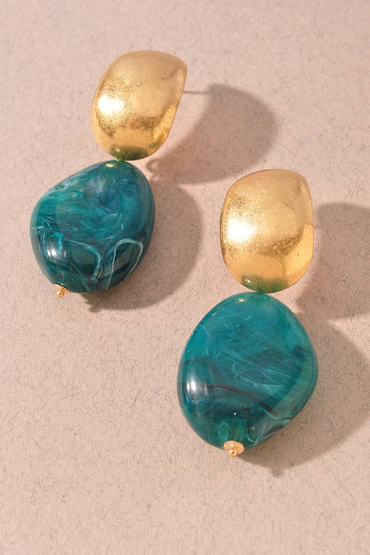 RESIN METAL BEAD LINK DANGLE EARRINGS