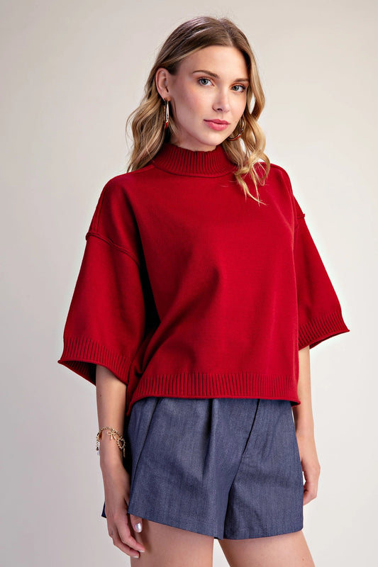 Mock Neck 3/4 Sleeves Sweater