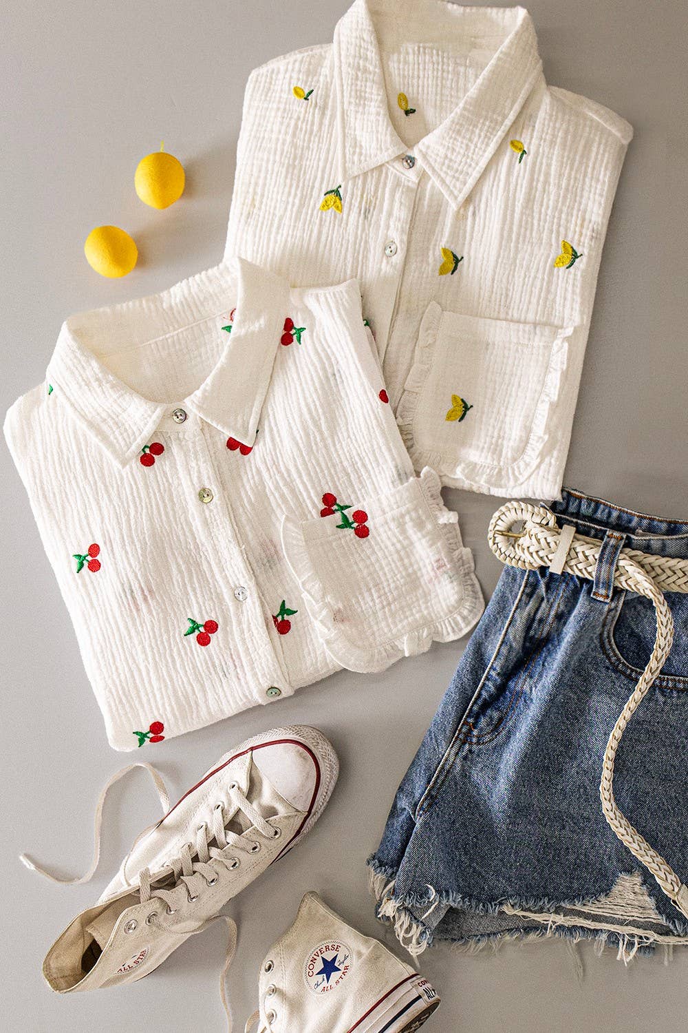 Fruit Embroidery Oversized Gauze Shirt Top