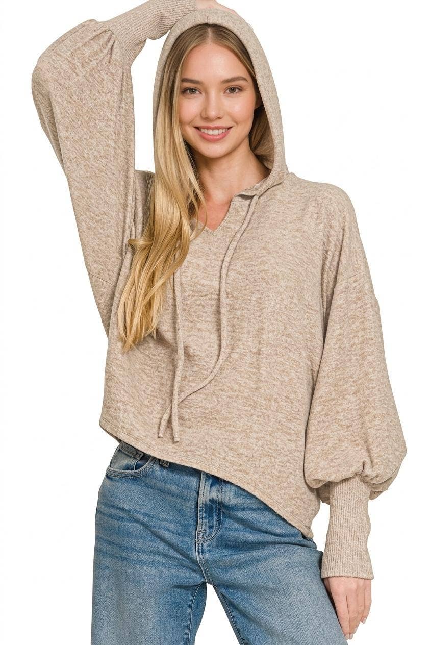Soft Cropped Balloon Sleeve Hoodie