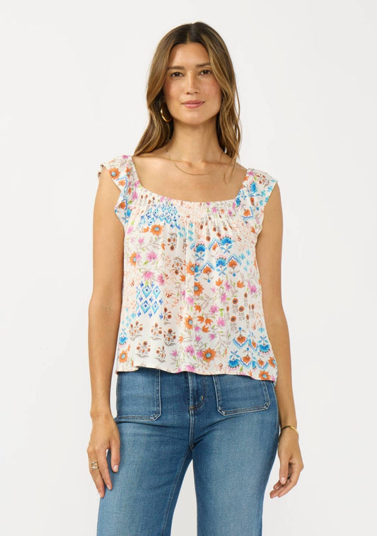 Flutter Sleeve Smocked Square Neck Top