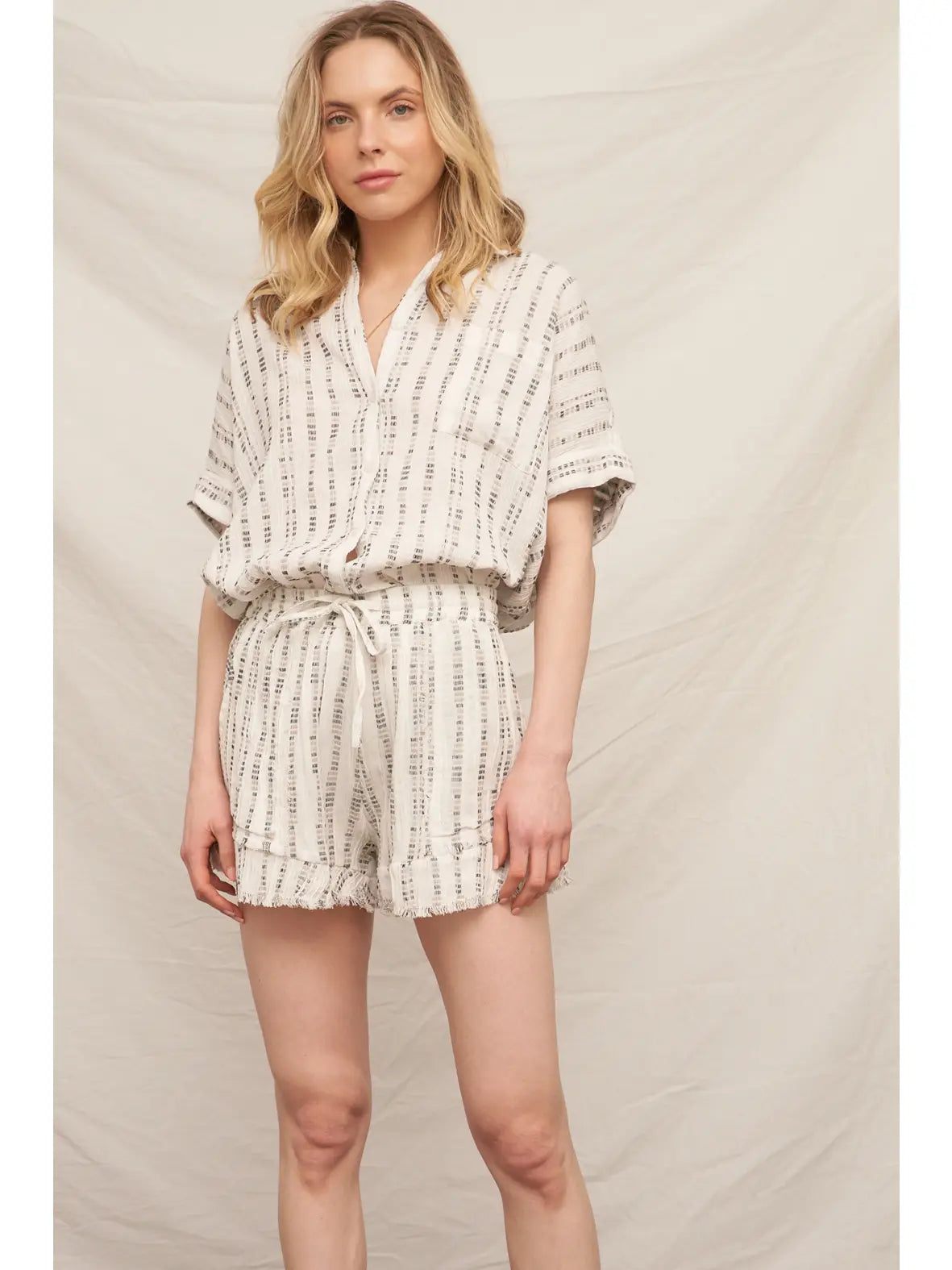Striped Pattern Short Sleeve Button Down Shirt