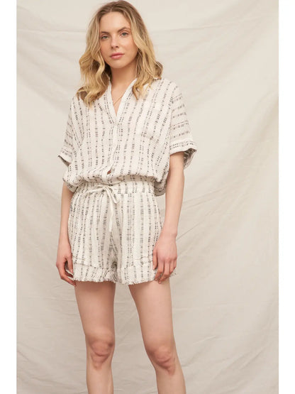 Striped Pattern Short Sleeve Button Down Shirt