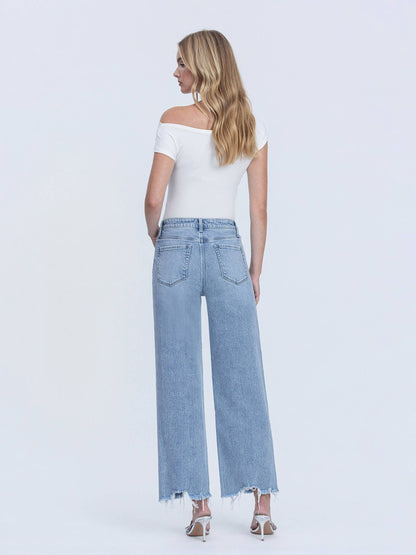 MID RISE FRAYED HEM ANKLE WIDE LEG