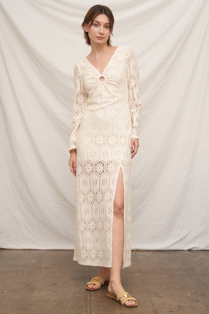 Long Sleeve Open-Back Crochet Maxi Dress