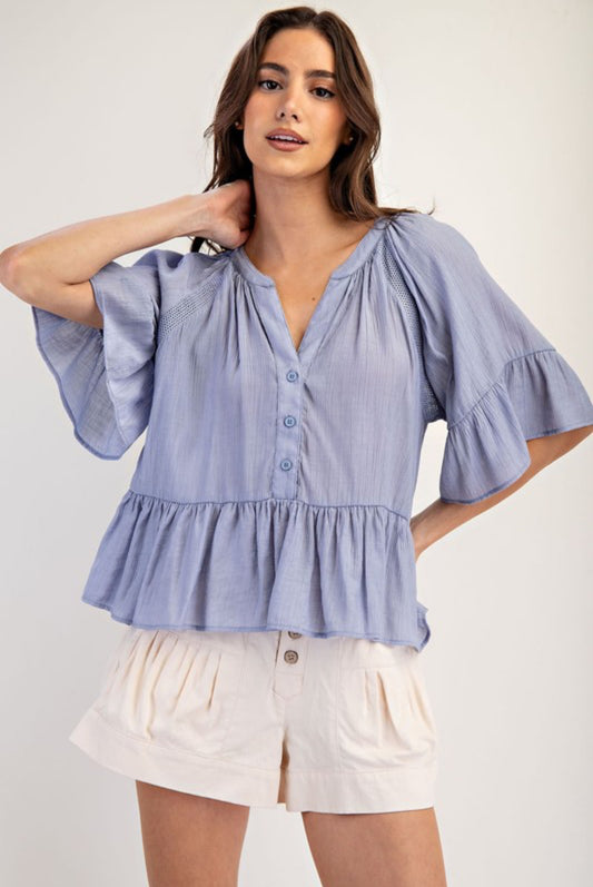 In the ruffles top (Denim)