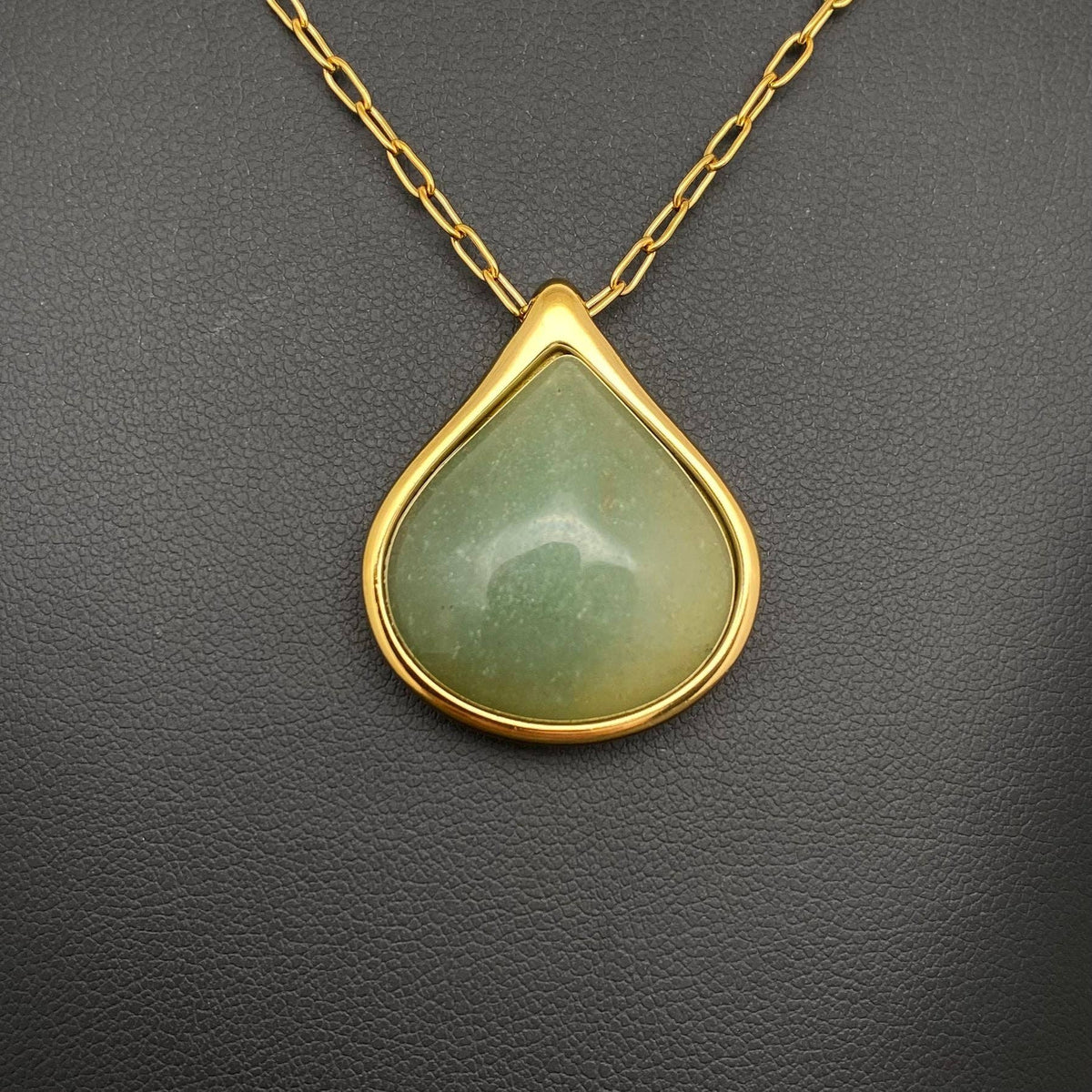 Green Jade Inlaid 18K Gold Plated S.Steel Necklace