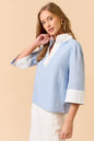 Color Block Half Sleeve Collared Top