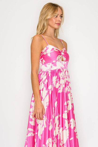 Blossom Satin Pleat Detail Maxi Dress