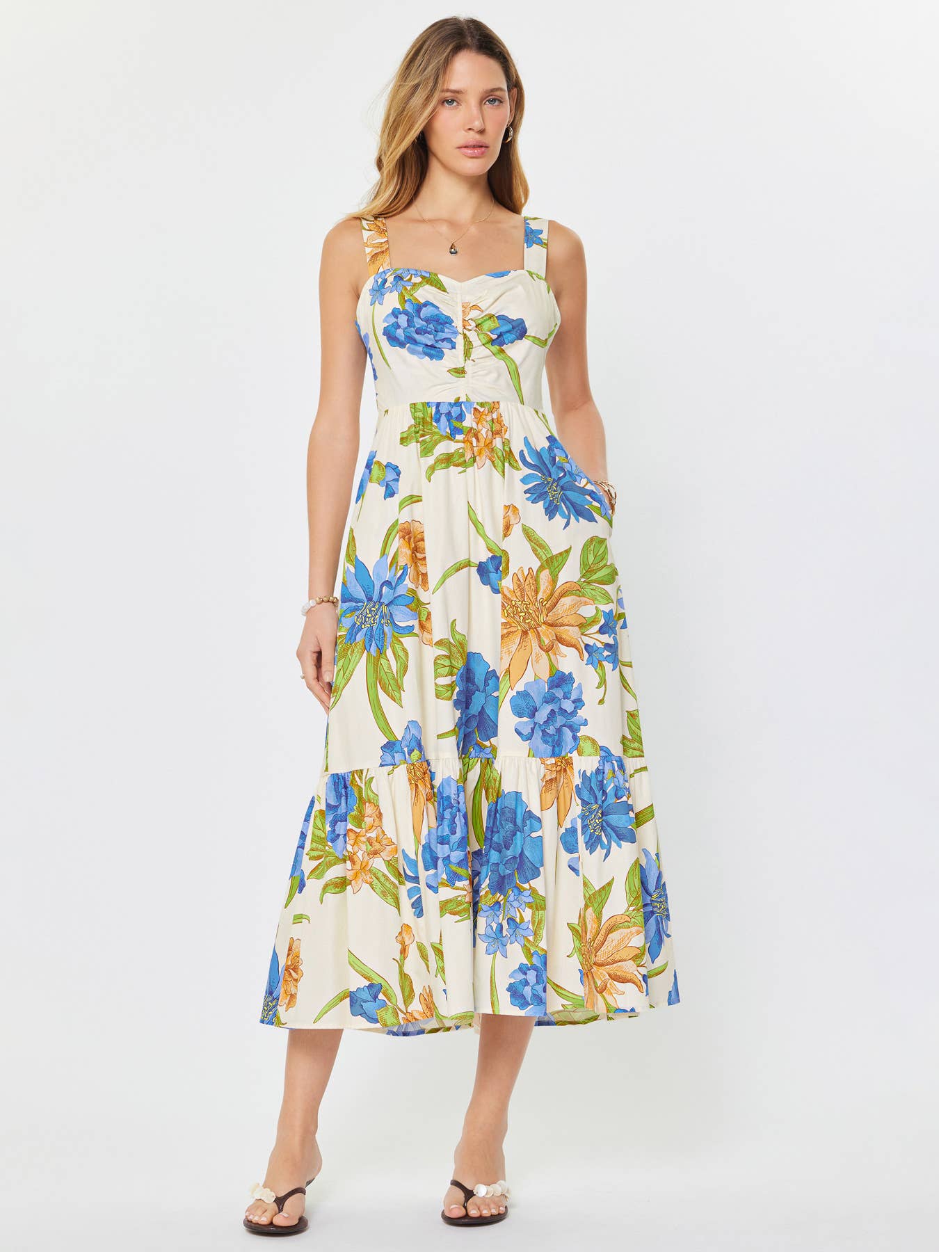 Floral Printed Sleeveless Midi Dress