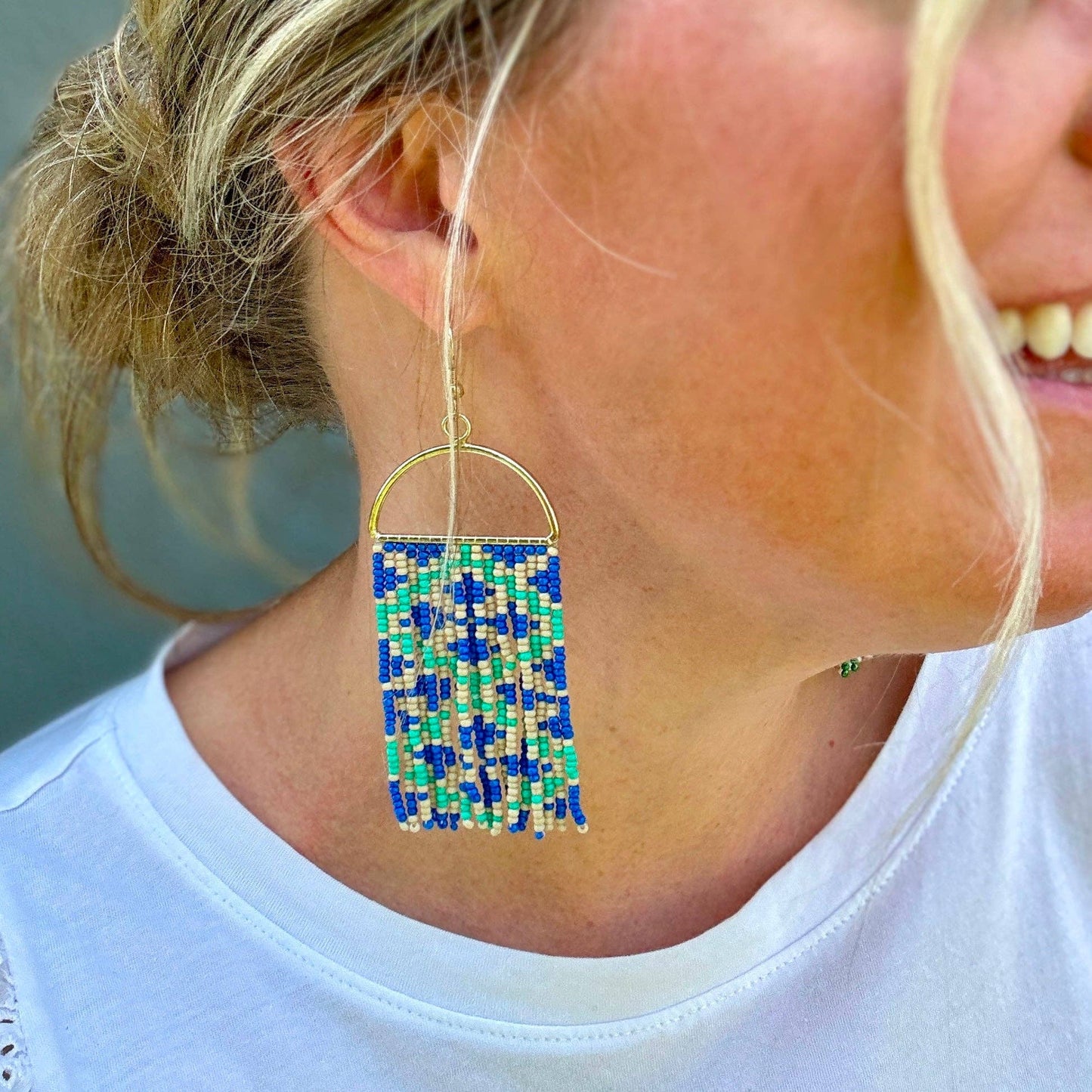 Ester Geometric Print Seed Bead Earrings