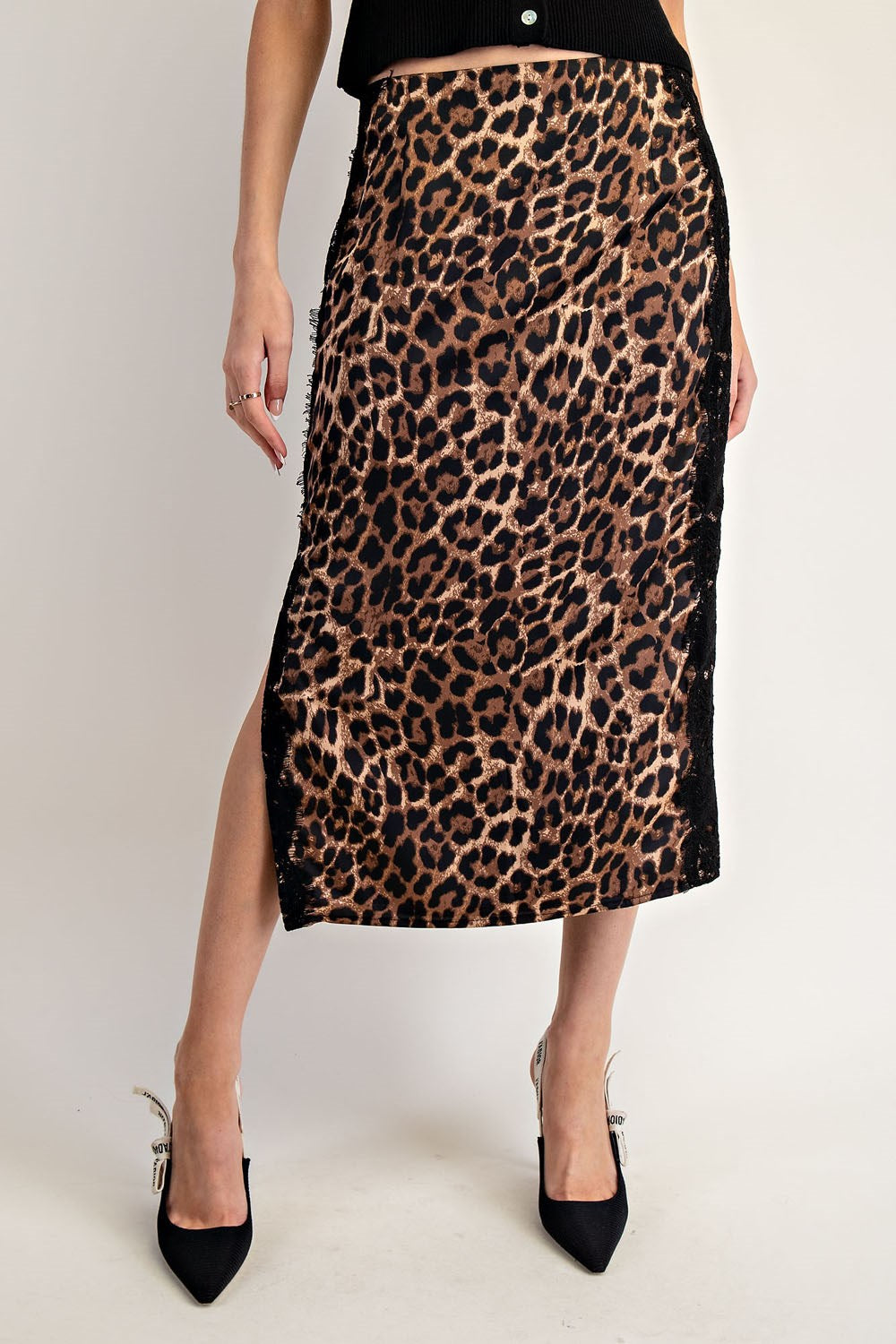 Leopard Lace Trim Midii Skirt