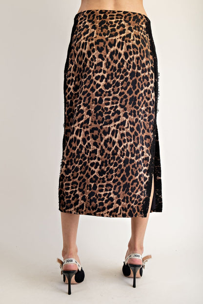 Leopard Lace Trim Midii Skirt