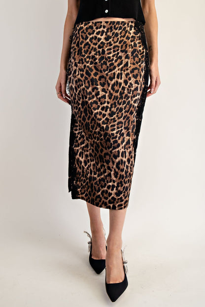 Leopard Lace Trim Midii Skirt