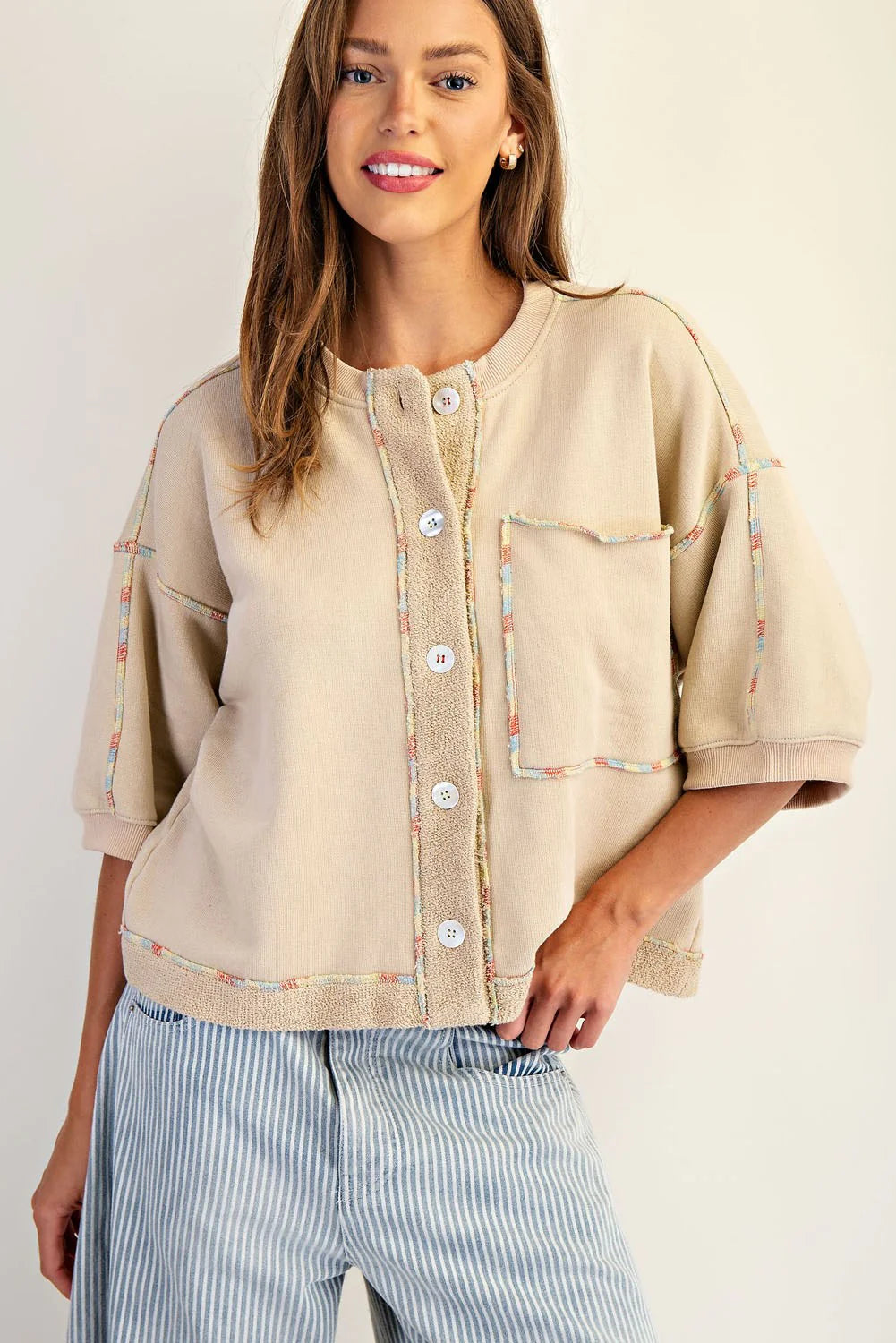 Washed Terry Knit Button Down
