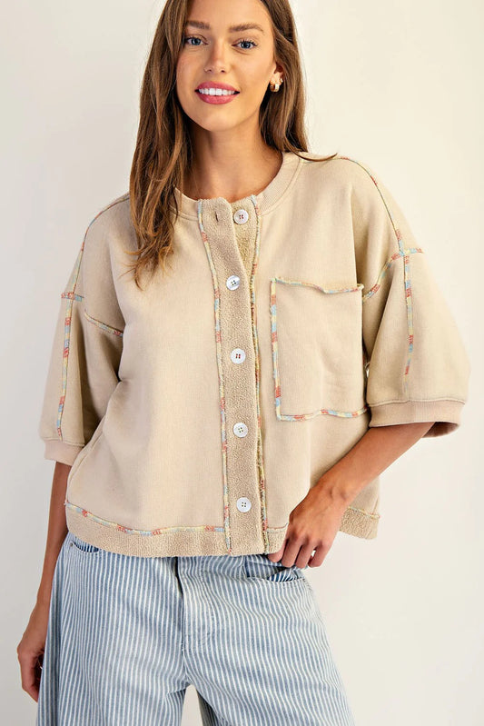 Washed Terry Knit Button Down
