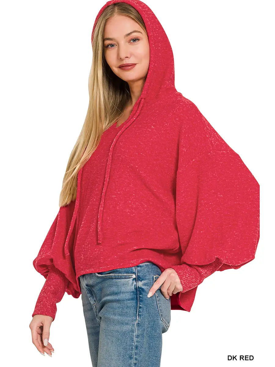 Soft Cropped Balloon Sleeve Hoodie