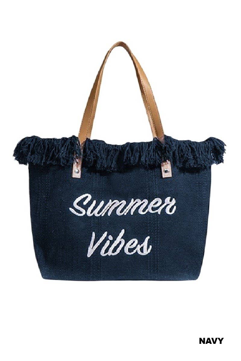 Summer Vibes Fringe Canvas Tote Bag