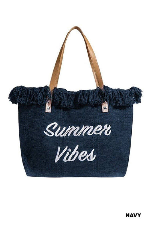 Summer Vibes Fringe Canvas Tote Bag