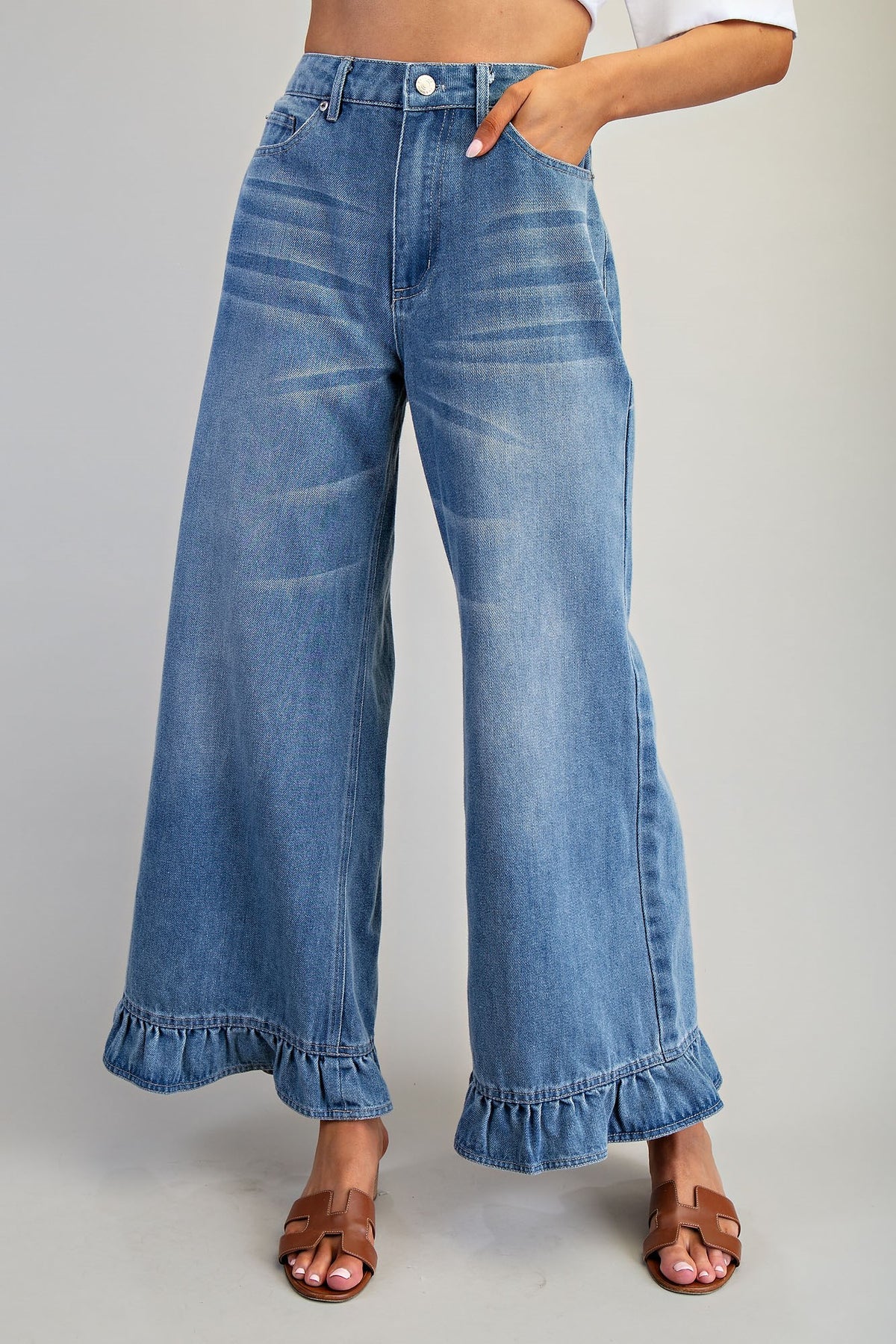 Mineral Washed Ruffle Hem Jeans
