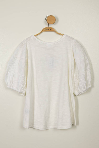 Mineral Washed Puff Sleeve Top