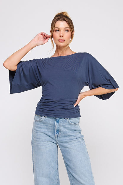 Double Knit Angel Sleeve Cinch Side Top