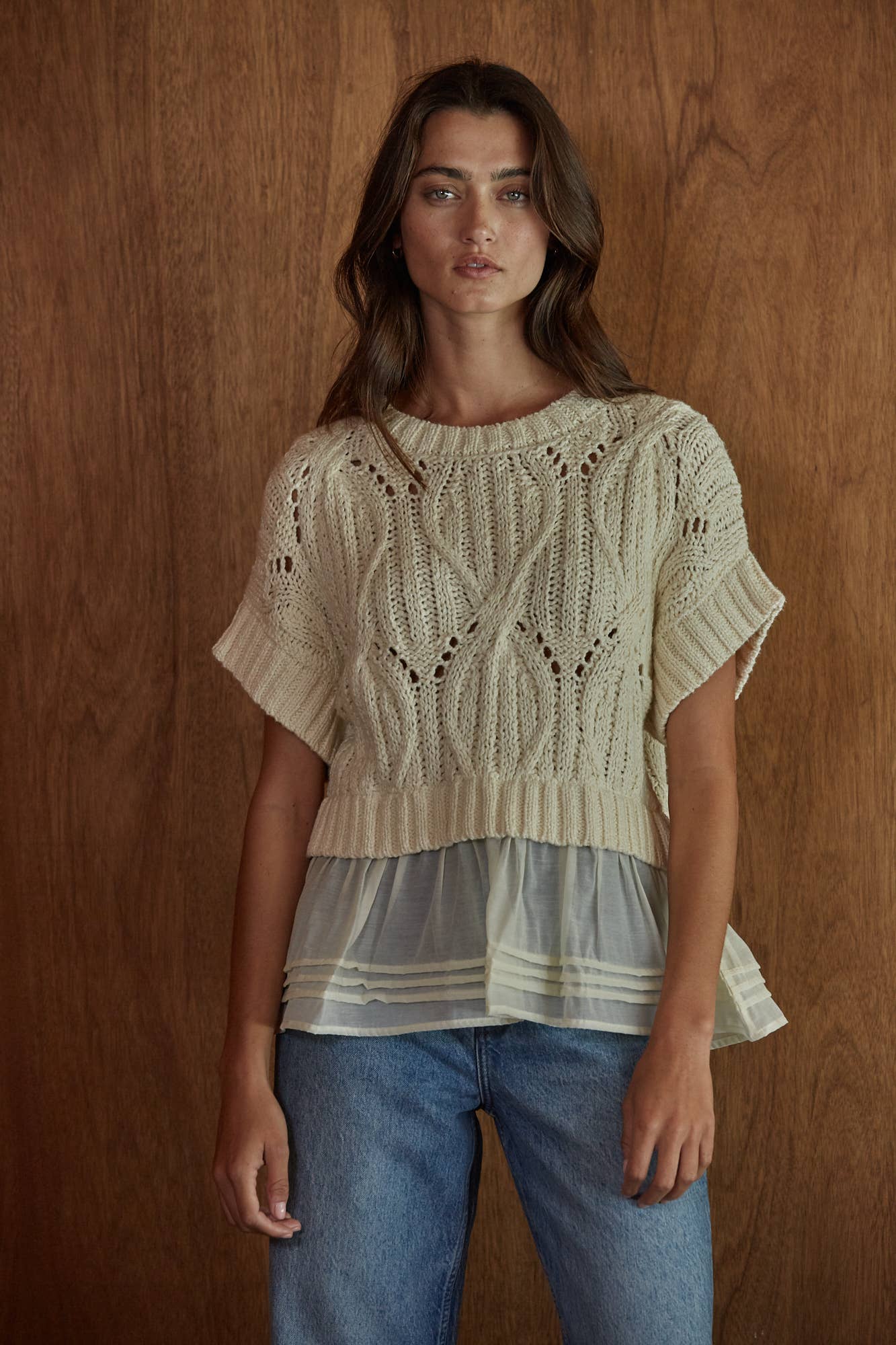 Cable Knit Crew Neck Peplum