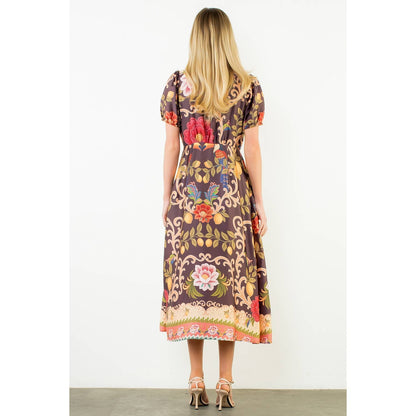 Short Puff Sleeves Pattern Dress