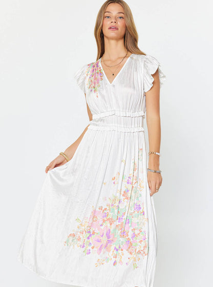 Floral Print Pleated Midi Dress