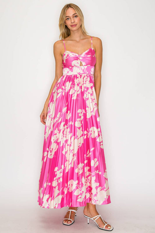 Blossom Satin Pleat Detail Maxi Dress